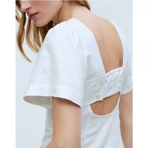 Madewell Alexi Square-Neck Mini Dress in 100% Linen Eyelet White Cottagecore NWT